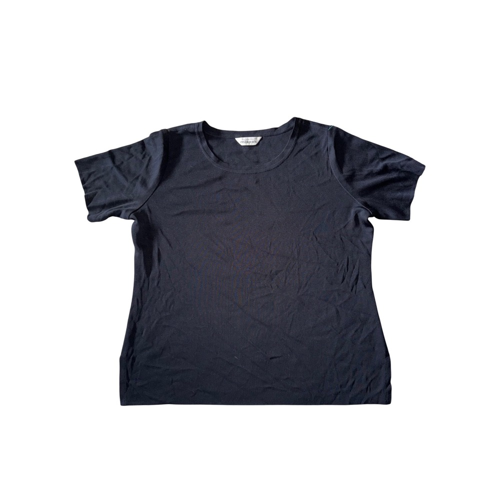 Misook Knit Top Women Large Black Excellent Short Sleeve Crew Neck Acrylic